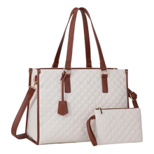 Load image into Gallery viewer, Borsa Tote bag con scomparto isolato -Bianco con maniglie marroni - Ozerty