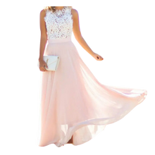 Load image into Gallery viewer, Abito in chiffon con pizzo dallo stile prairie chic -Rosa chiaro/SRosa chiaro/MRosa chiaro/LRosa chiaro/XLRosa chiaro/XXLRosa chiaro/XXXL - Ozerty