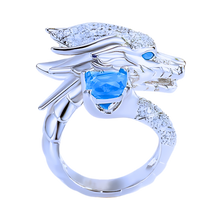 Load image into Gallery viewer, Anello drago d'argento, fatto a mano e unico nel suo genere -Blu - Ozerty