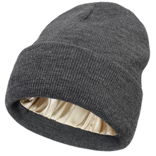 Load image into Gallery viewer, Berretto Lavorato a Maglia e Foderato in Raso -Grigio scuro - Ozerty
