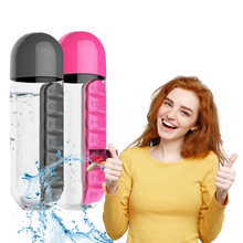 Load image into Gallery viewer, Bottiglia d'acqua in plastica con portapillole
