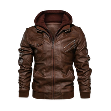 Load image into Gallery viewer, Giacca da moto classica in pelle marrone -Marrone/SMarrone/MMarrone/LMarrone/XLMarrone/XXLMarrone/3XL - Ozerty
