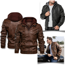 Load image into Gallery viewer, Giacca da moto classica in pelle marrone - Ozerty
