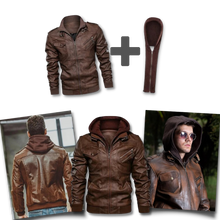Load image into Gallery viewer, Giacca da moto classica in pelle marrone - Ozerty
