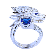 Load image into Gallery viewer, Anello drago d'argento, fatto a mano e unico nel suo genere -Blu navy - Ozerty
