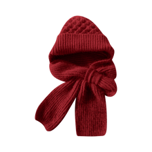 Load image into Gallery viewer, Cappello con cappuccio in maglia antivento con sciarpa e protezione per le orecchie integrate -Vino rosso - Ozerty
